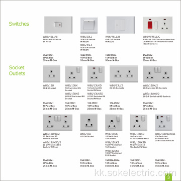 13A250V Британдық 1Gang кірістірілген қуат розеткасы